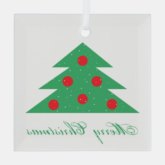 Ornement En Verre Simple sapin de Noël vert Joyeux rouge Script (Verso)