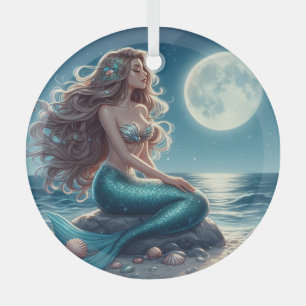 Ornement En Verre Sirène sur la plage la nuit