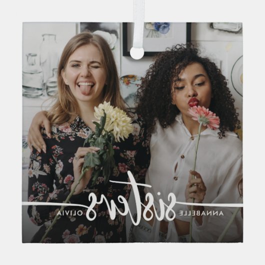 Ornement En Verre Sisters Script Photo moderne   (Verso)