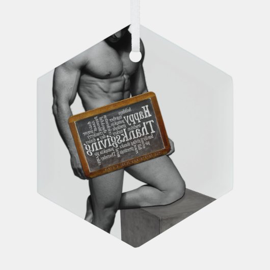 Ornement En Verre SlipperyJoe's Thanksgiving man hot six pack abs un (Verso)