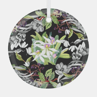 Ornement En Verre Snowdrops & Orchidées : Motif noir croisé