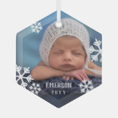 Ornement En Verre Snowflakes Drifting Baby Photo Ajouter Nom et anné (Recto)
