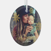 Ornement En Verre Snowflakes Gold First Christmas as Mom Photo (Avant droite)
