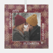 Ornement En Verre Snowflakes mariés Photo : Cranberry (Recto)