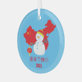 Ornement En Verre Snowman, drapeau chinois de Noël (Avant gauche)