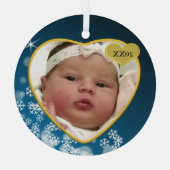 Ornement En Verre Snowy Dark Blue Baby's Birth Year Photo Noël (Verso)