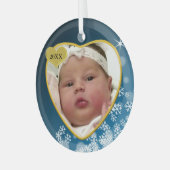 Ornement En Verre Snowy Dark Blue Baby's Birth Year Photo Noël (Avant gauche)