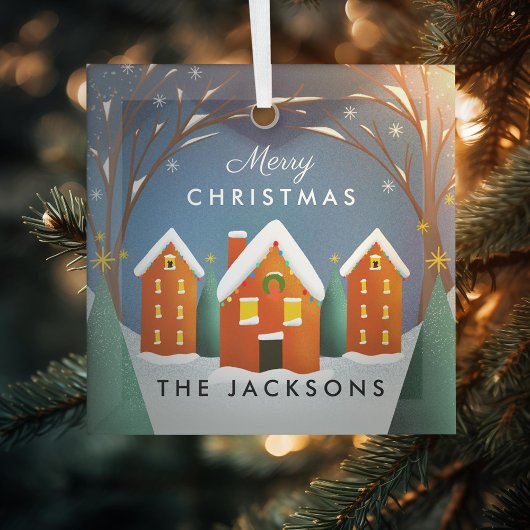 Ornement En Verre Snowy Village Winter Scène Noël