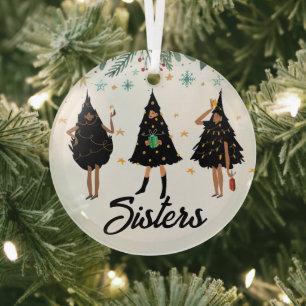 Ornement En Verre Soeurs ! Femmes noires, arbre de Noël noir