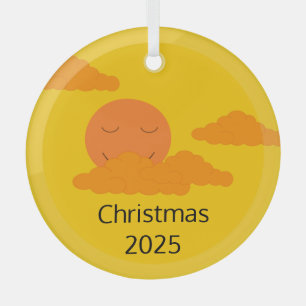 Ornement En Verre Soleil levant et souriant avec nuages de Popcorn :