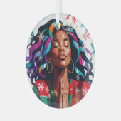 Ornement En Verre Solennel et serein Noël Femme noire priant (Avant gauche)