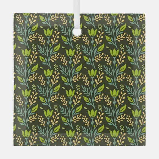 Ornement En Verre Sophisticated blue & beige floral pattern design  (Recto)