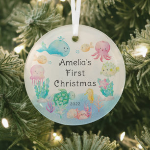 Ornement En Verre Sous l'eau, le premier Noël de bébé