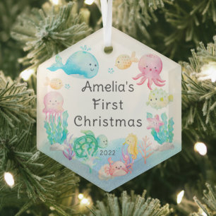 Ornement En Verre Sous l'eau, premier Noël de bébé