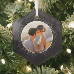 Ornement En Verre Sparkling Frame Custom Photo Christmas Ornament