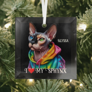 Ornement En Verre Sphynx Chat Love