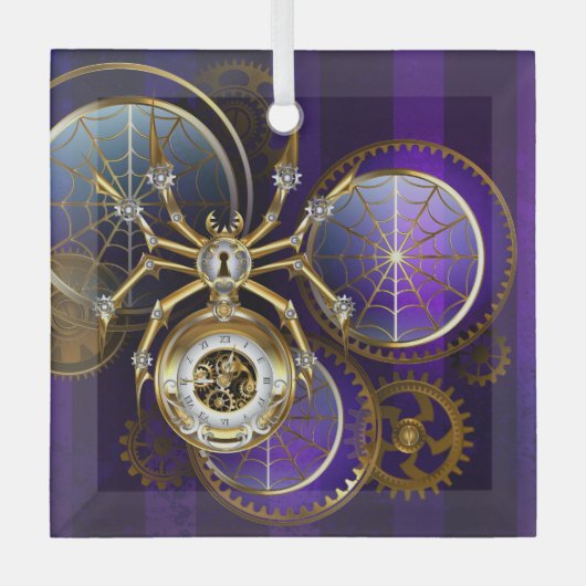 Ornement En Verre Spider Steampunk sur Arrière - plan pourpre (Recto)