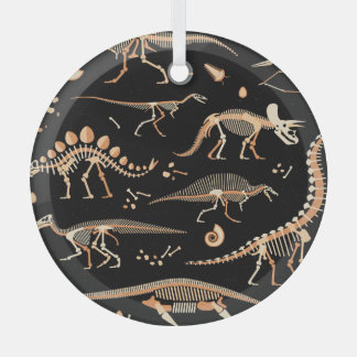 Ornement En Verre Squelettes de dinosaures, fossiles, motif vintage.