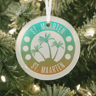 Ornement En Verre St Maarten Ocean Aqua Blue Gradient Sint Martin