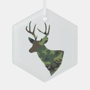 Ornement En Verre Stag Deer Camouflage Vert