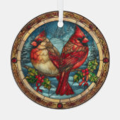 Ornement En Verre Stained Glass Cardinals on Holly Branch (Verso)