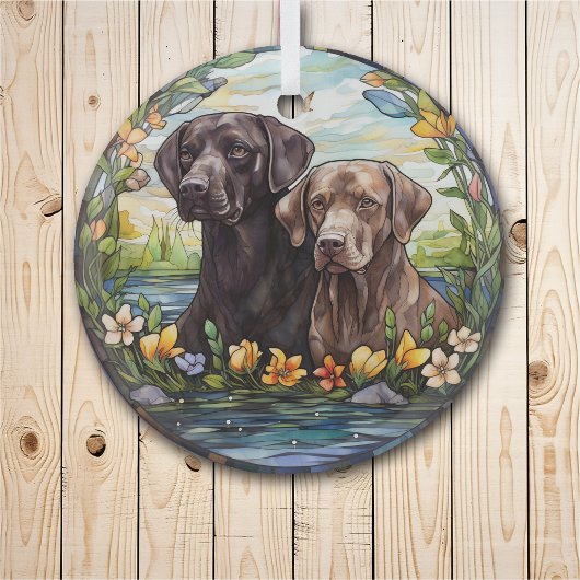 Ornement En Verre Stained Glass Two Labrador Retriever Dogs