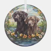 Ornement En Verre Stained Glass Two Labrador Retriever Dogs (Recto)
