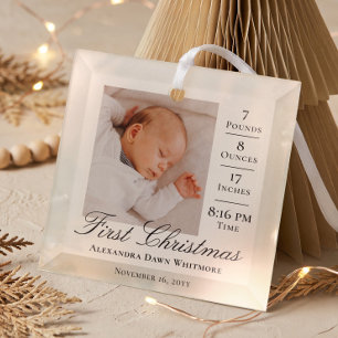 Ornement En Verre Statistiques de naissance de bébé de Noël et souve
