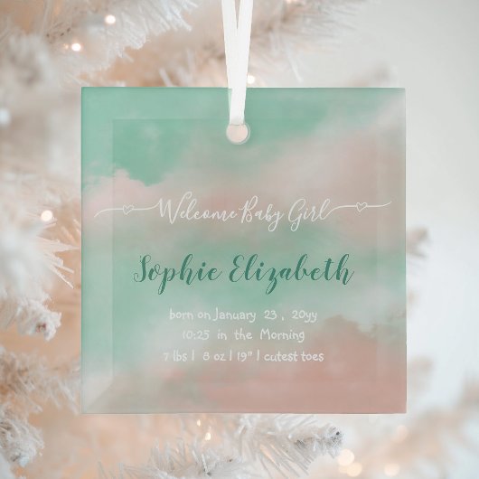 Ornement En Verre Statistiques de naissance Nom du bébé Script Nouve