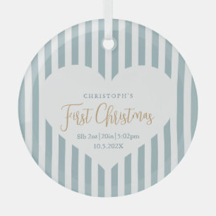 Ornement En Verre Stripes Baby's First Christmas Birth Statistiques 