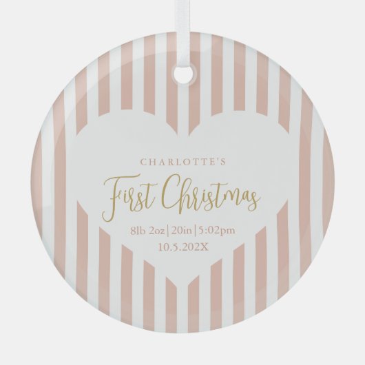 Ornement En Verre Stripes Baby's First Christmas Birth Statistiques  (Recto)