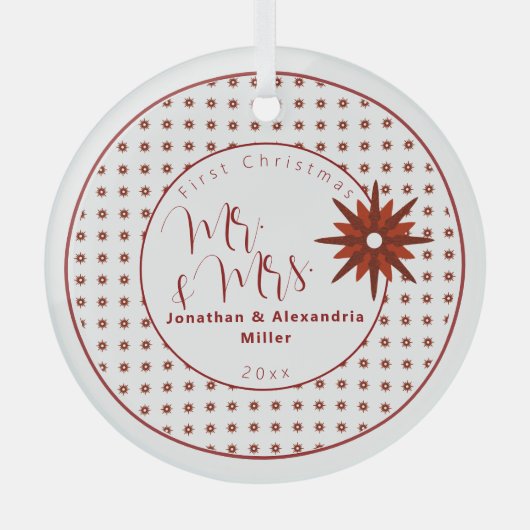 Ornement En Verre Stylish Mr & Mrs First Christmas | Fléau rouge (Recto)