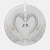 Ornement En Verre Swans romantiques Mariage Couple Monogramme (Recto)