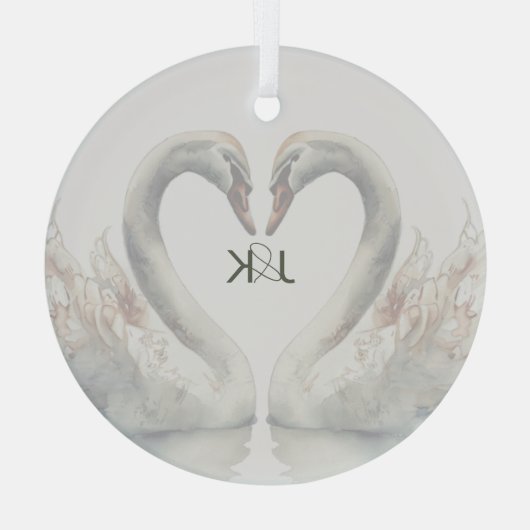 Ornement En Verre Swans romantiques Mariage Couple Monogramme (Verso)