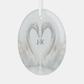 Ornement En Verre Swans romantiques Mariage Couple Monogramme (Avant gauche)