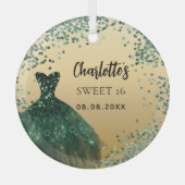 Ornement En Verre Sweet 16 robe en or vert émeraude (Recto)