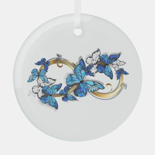 Ornement En Verre Symbol Infinity of Blue Morpho Butterflies (Recto)