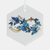 Ornement En Verre Symbol Infinity of Blue Morpho Butterflies (Verso)