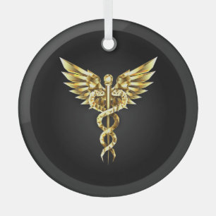 Ornement En Verre Symbole caducee polygonale en or