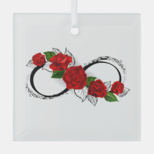 Ornement En Verre Symbole d'infini avec roses rouges