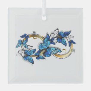Ornement En Verre Symbole infini de papillons Morpho bleus