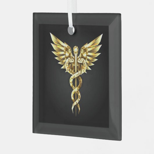 Ornement En Verre Symbole Polygonal Or Caduceus (Avant gauche)
