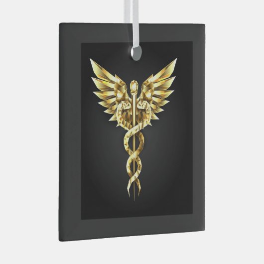 Ornement En Verre Symbole Polygonal Or Caduceus (Avant droite)