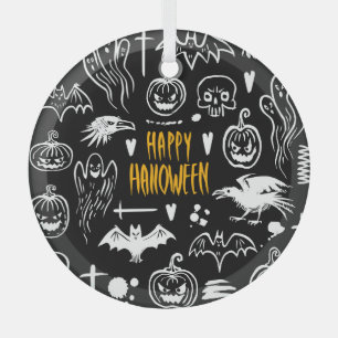 Ornement En Verre Symboles d'Halloween dessinés à la main, collectio