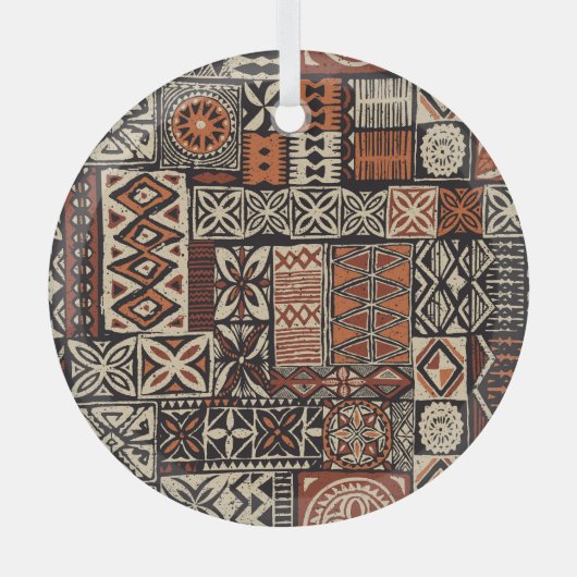 Ornement En Verre Tapa hawaïen : Patchwork tribal (Recto)