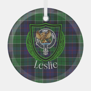 Ornement En Verre Tartan et blason du clan écossais Leslie
