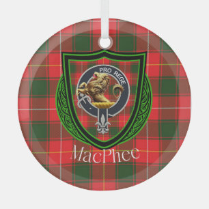 Ornement En Verre Tartan et blason du clan écossais MacPhee