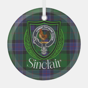 Ornement En Verre Tartan et blason du clan écossais Sinclair
