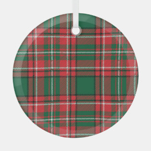 Ornement En Verre Tartan traditionnel : motif plaid rouge-vert.
