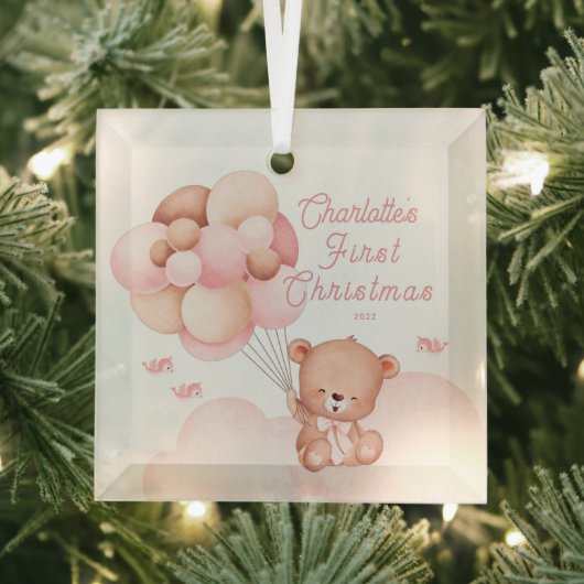 Ornement En Verre Teddy Bear Baby's First Christmas (Insitu)